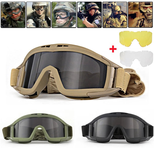 3 Lens Tactical Goggles Set Windproof Dustproof Shooting Motocross Motorcycle Mountaineering Glasses Cs Military Safe Protection