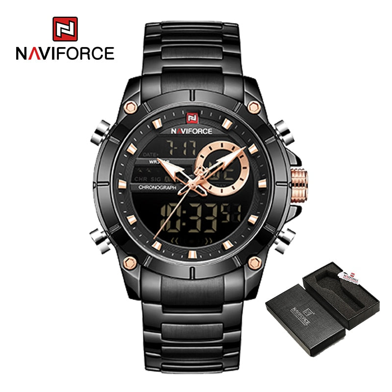 NAVIFORCE Top Luxury Original Sports Wrist Watch For Men Quartz Steel Waterproof Dual Display Military Watches Relogio Masculino