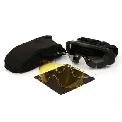 3 Lens Tactical Goggles Set Windproof Dustproof Shooting Motocross Motorcycle Mountaineering Glasses Cs Military Safe Protection