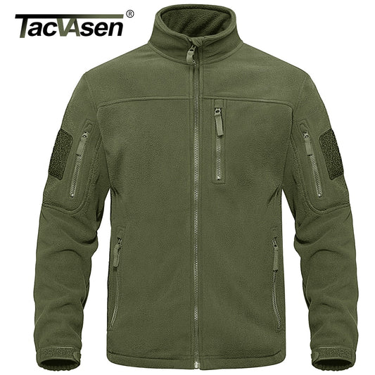 TACVASEN Full Zip Up Tactical Army Fleece Jacket Military Thermal Warm Police Work Coats Mens Safari Jacket Outwear Windbreaker