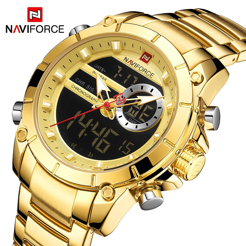 NAVIFORCE Top Luxury Original Sports Wrist Watch For Men Quartz Steel Waterproof Dual Display Military Watches Relogio Masculino